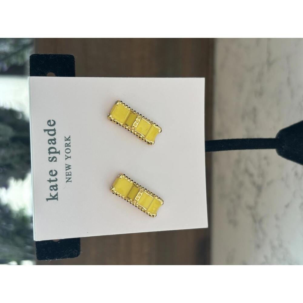 Kate Spade Yellow Geometric Stud Earrings with Pink Pouch
